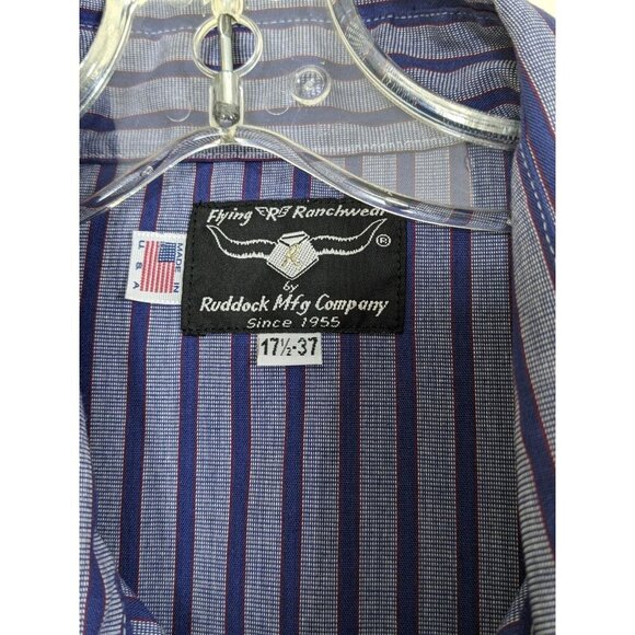 Flying R Ranchwear Western Shirt Men 17.5 Gray Striped Pearl Snap Cowboy USA - Picture 4 of 5